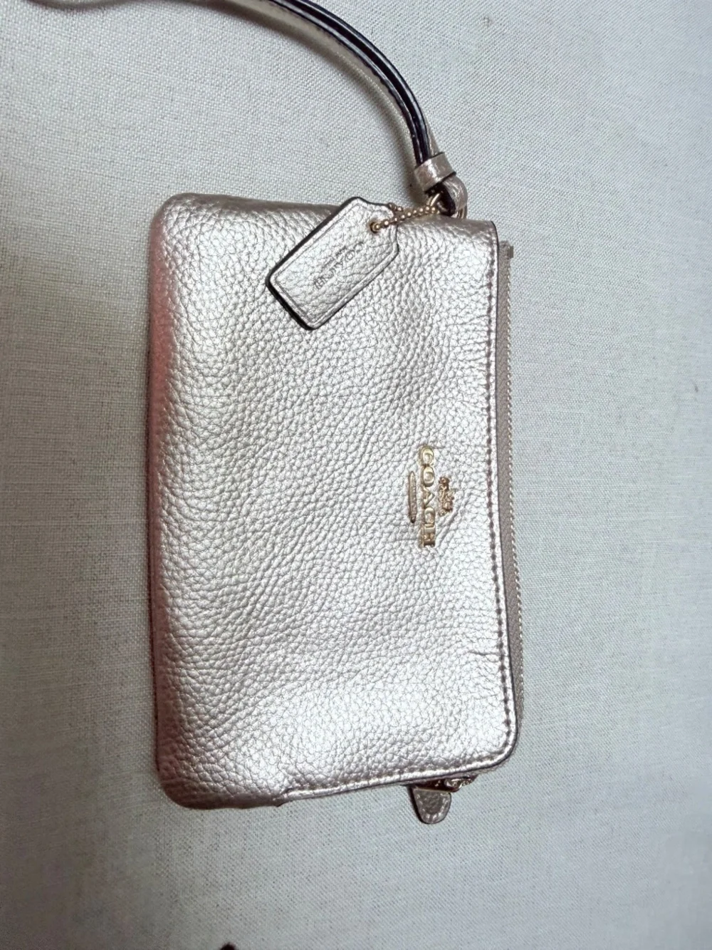 Coach Double Zip Wristlet Metallic Rose Gold